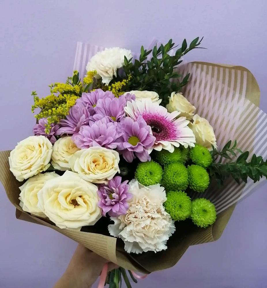 Букет цветов из: Хризантемы, Розы, Гвоздики и Герберы в Кострово