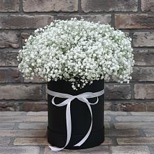 Цветочная композиция из Гипсофила в шляпной коробке в Кострово